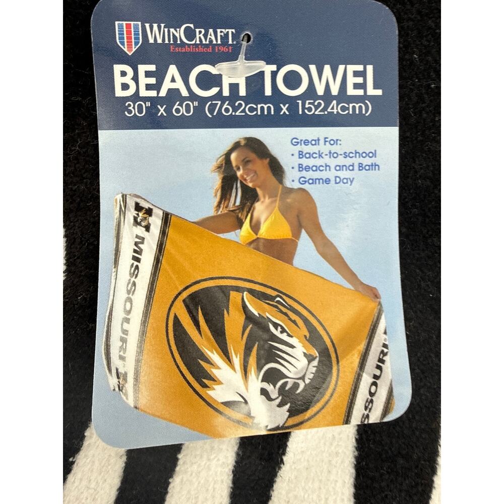 Missouri Mizzou Tigers Beach Towel 30x60 Black Gold NCAA WinCraft New With Tags